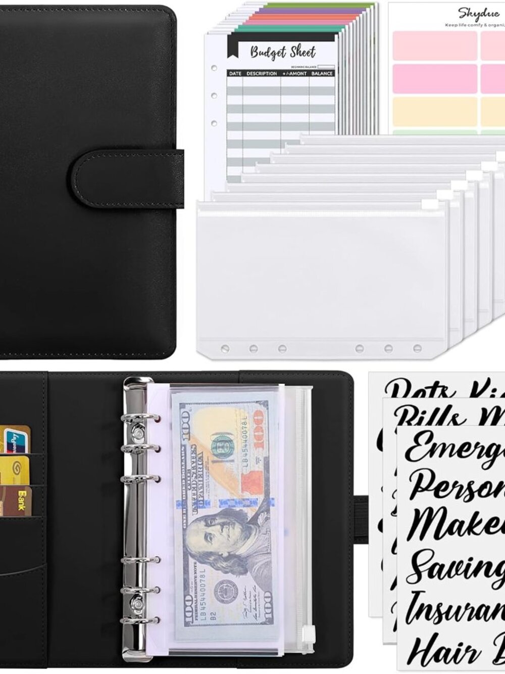 Budget Binder, Money Saving Binder with Zipper Envelopes, Cash Envelopes and Exp